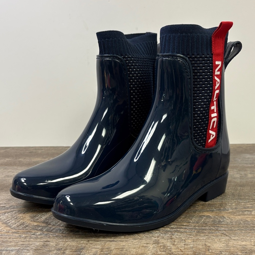 Nautica Nigel Waterproof Logo Sock Chelsea Rain Boots Size 6